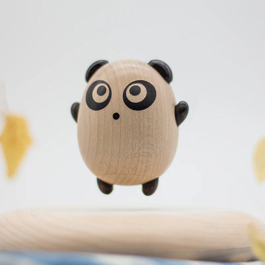 Levitating Panda Wooden Sculpture detail
