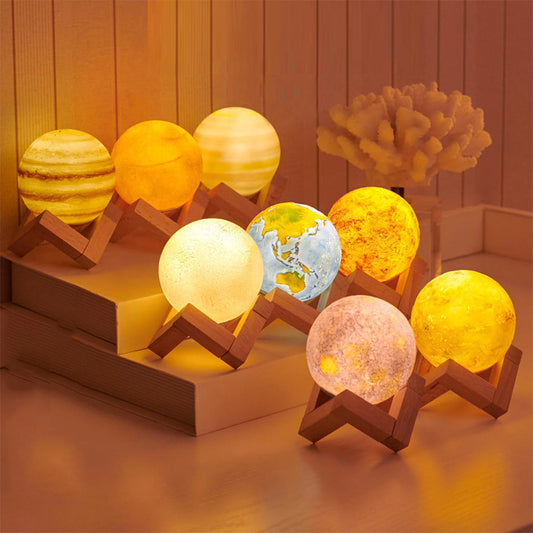 8 Planets Lamp Set – Mercury to Neptune, 3D Printed NASA-Image Night Lights