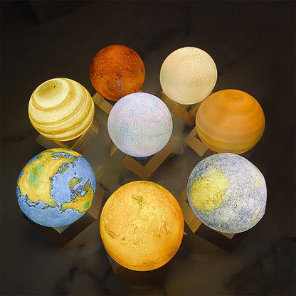 8 Planets Lamp Set – Mercury to Neptune, 3D Printed NASA-Image Night Lights