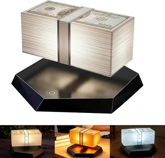 Magnetic Levitating Money Stack Display – 360° Rotating Floating Cash Night Light