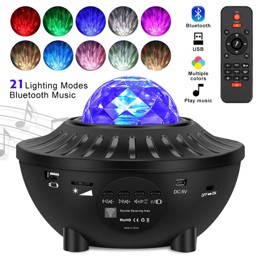 Galaxy Star Projector – Bluetooth Speaker Night Light with Remote, 21 Color Modes
