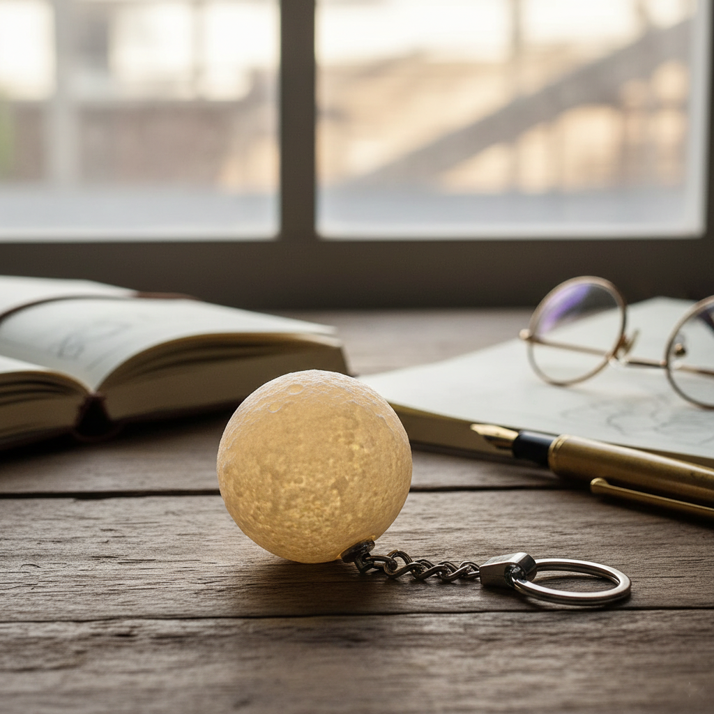 3D Moon Keychain – Miniature Lunar Surface Keyring