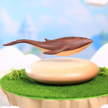 Levitating Flying Whale Wooden Sculpture detail