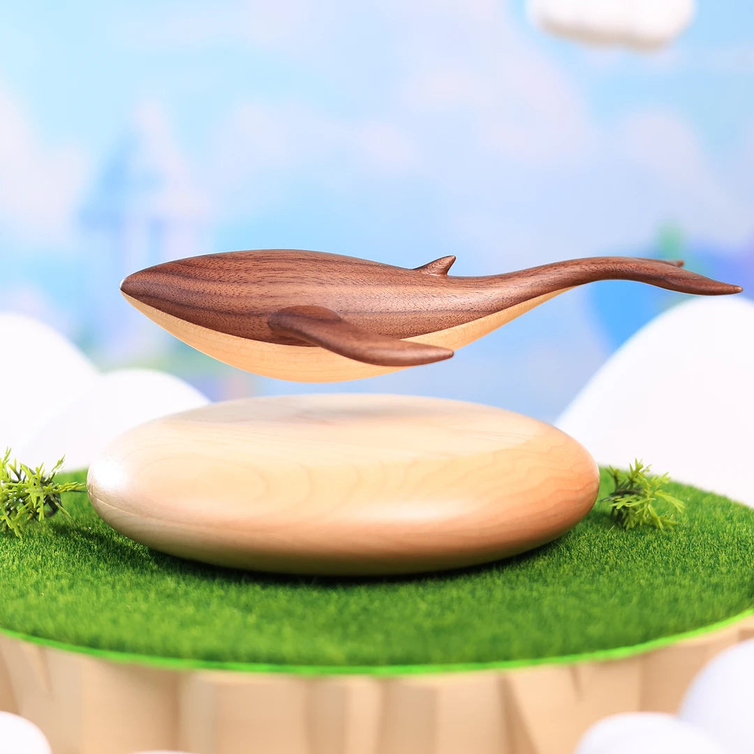 Levitating Flying Whale Wooden Sculpture