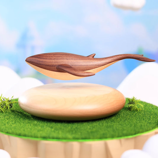 Levitating Flying Whale Wooden Sculpture