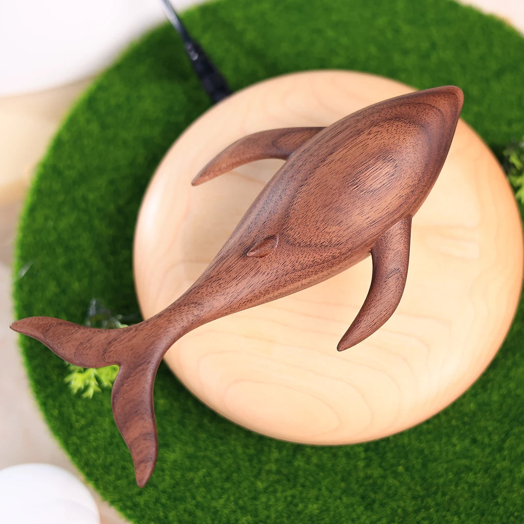 Levitating Flying Whale Wooden Sculpture detail