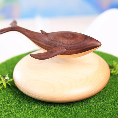Levitating Flying Whale Wooden Sculpture detail