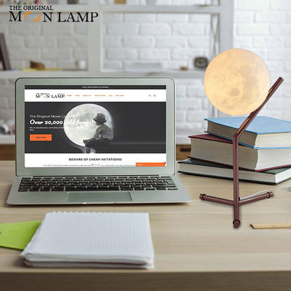 Moon Table Lamp with Wooden Stand – 3D Printed Night Light for Desk & Nightstand