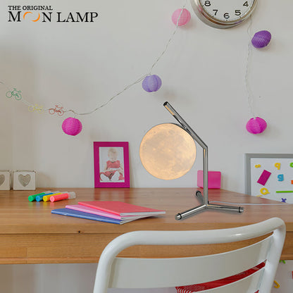Moon Table Lamp with Wooden Stand – 3D Printed Night Light for Desk & Nightstand