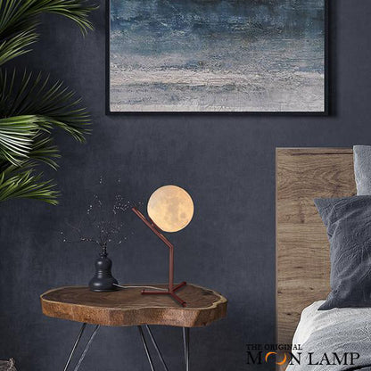 Moon Table Lamp with Wooden Stand – 3D Printed Night Light for Desk & Nightstand